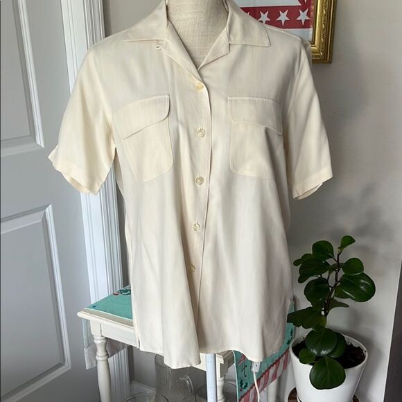 BeMode Cream Short Sleeve Button-Up Shirt - Picture 1 of 6